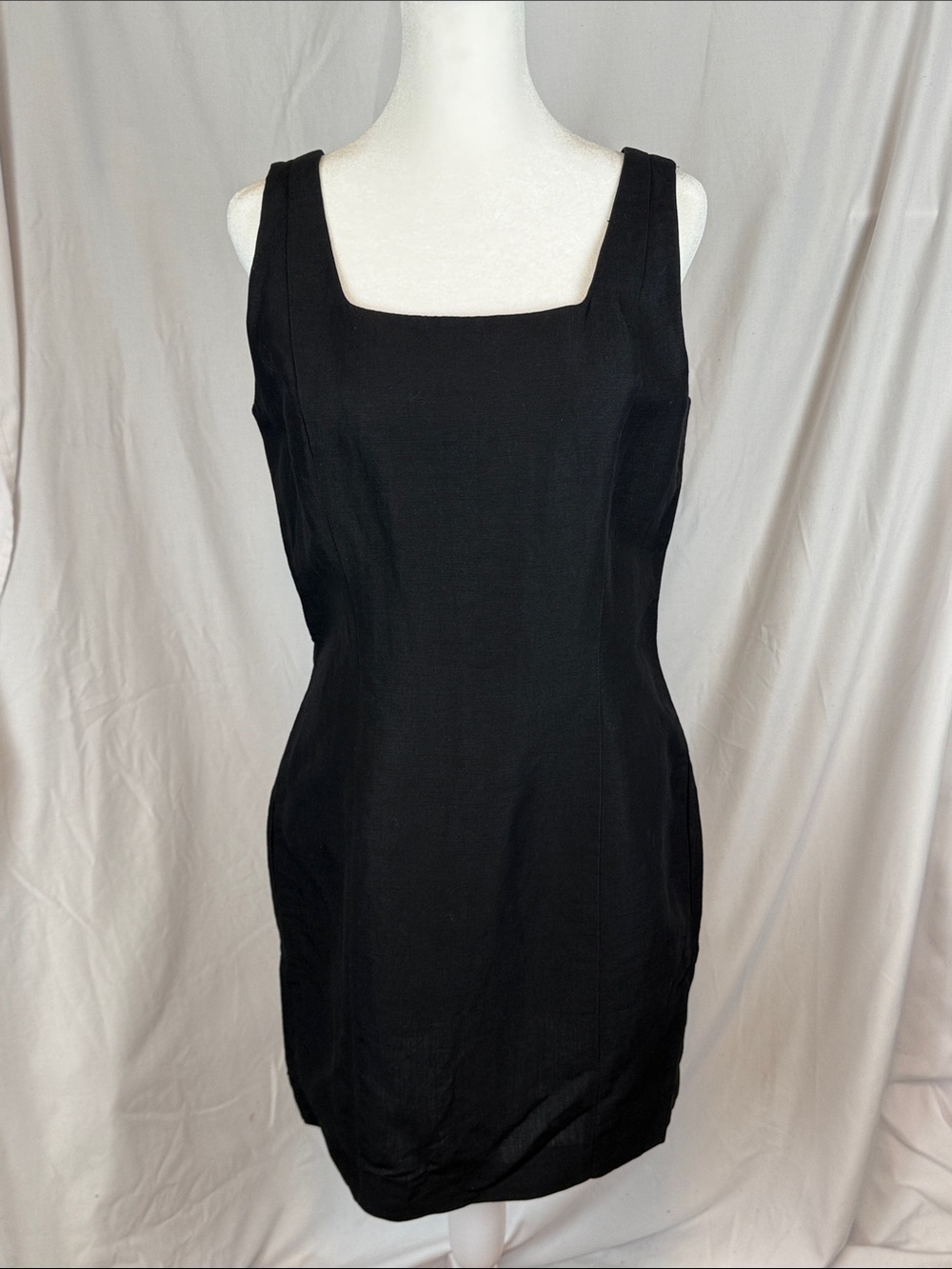 Women's The Limited Black Square-Neck Sleeveless Mini Dress Linen Blend Size 6